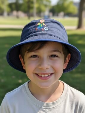 Kids Navy Bucket Hat with Soccer Caillou